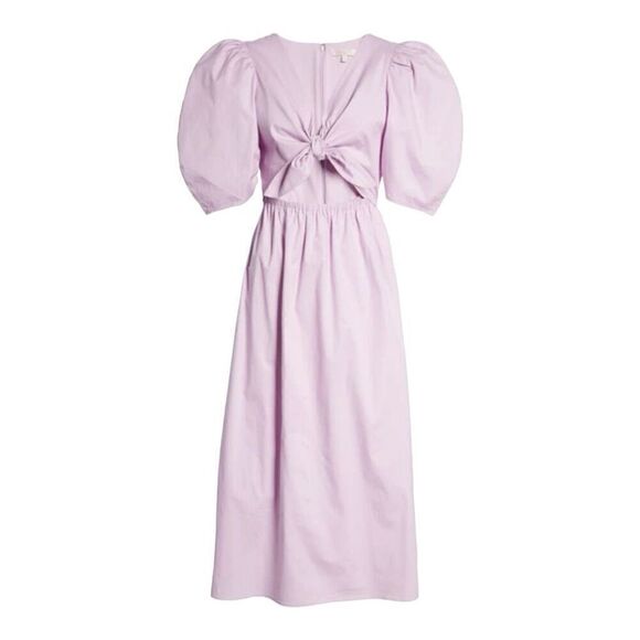 Wayf Peggy Cutout Lilac Puff Sleeve Midi Dress Size Small - Picture 5 of 9